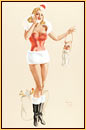 Alberto Vargas original watercolor on board painting depicting a female seminude in a Santa Claus costume