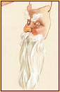 Alberto Vargas original watercolor on board painting detail depicting a female seminude torso and a Santa Claus mask