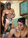 Beau original oil painting depicting two male seminudes