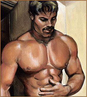Beau original oil painting depicting two male seminudes (Detail 1)
