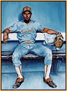 Beau original oil painting depicting a baseball player