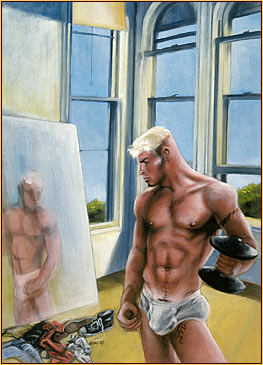 Beau original oil painting depicting a male seminude