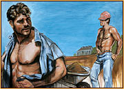 Beau original oil painting depicting two male seminudes