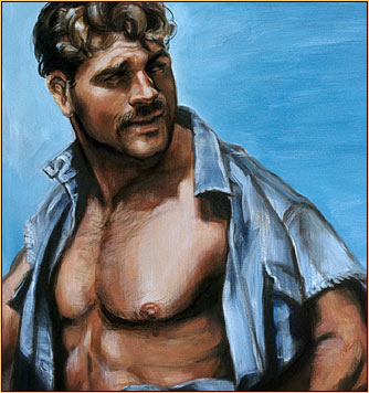 Beau original oil painting depicting two male seminudes (Detail 1)