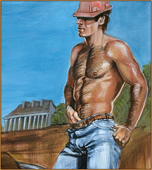 Beau original oil painting depicting two male seminudes (Detail 2)