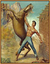 George Quaintance original oil painting depicting a male seminude taming a horse