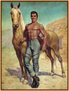 George Quaintance original oil painting depicting a male seminude posing with a horse