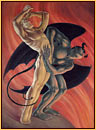 George Quaintance original oil painting depicting a male nude and the god of the netherworld
