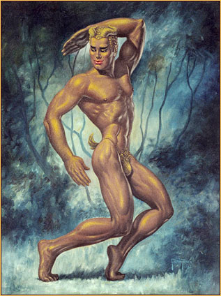 George Quaintance original oil painting depicting a male seminude in a ballet pose