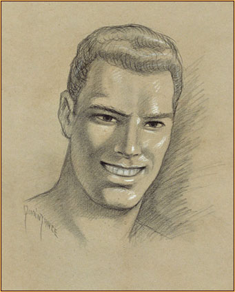 George Quaintance original conté crayon drawing depicting the portrait of a man