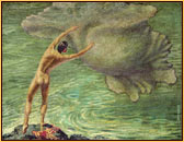 George Quaintance original oil painting depicting a male nude fishing