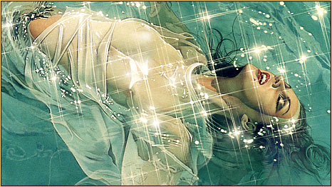 Hajime Sorajama original acrylic painting depicting a female seminude and a sea turtle (Detail 1)