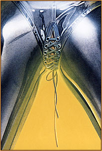 Hajime Sorajama original acrylic painting depicting a female seminude in bondage (Detail 4)