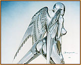 Hajime Sorajama original acrylic painting depicting a female nude metal angel