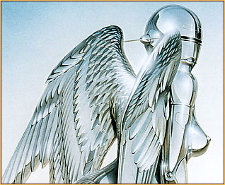 Hajime Sorajama original acrylic painting depicting a female nude metal angel (Detail 1)