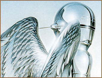 Hajime Sorajama original acrylic painting depicting a female nude metal angel (Detail 2)