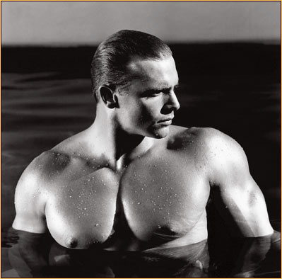 Jim French original gelatin silver print depicting a male nude standing in a swimming pool