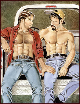 Kent original oil painting depicting two male seminudes