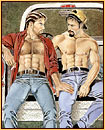 Kent original oil painting depicting two male seminudes