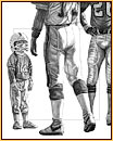 Olaf original graphite drawing depicting three football players