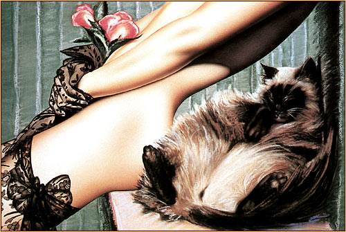 Olivia De Berardinis original gicl&eacute;e of a female seminude and a feline (Detail 2)