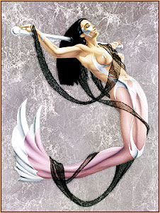 Pamelina H. original acrylic painting depicting a seminude mermaid