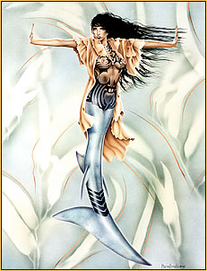 Pamelina H. original acrylic painting depicting a seminude mermaid