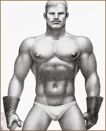 Tom of Finland original limited edition lithograph depicting a seminude biker (Detail)