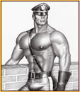 Tom of Finland original graphite on paper drawing depicting a male seminude in leather gear