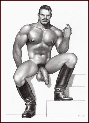 Tom of Finland original graphite on paper drawing depicting a male nude in leather boots