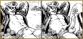 Two Tom of Finland original ink drawings depicting a male seminude