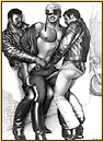 Tom of Finland original pencil drawing depicting three male seminudes