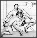 Tom of Finland original pencil drawing depicting two male seminudes