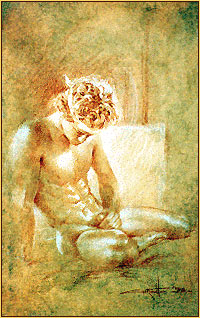 Walter Girotto colored pencil drawing depicting a male nude